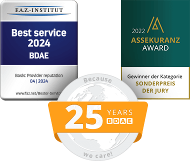 F.A.Z. - Institut - Best Service | 2024 and 25 Years BDAE | Assekuranz Award